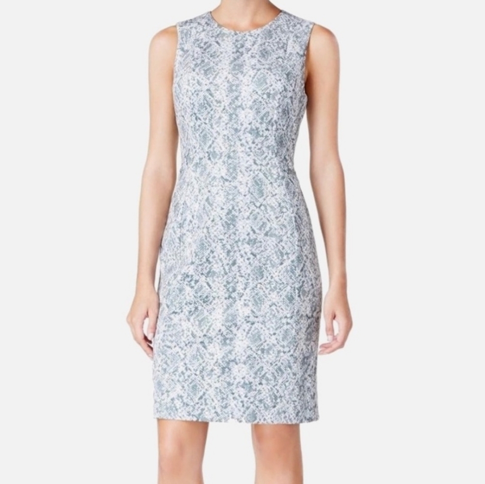 Calvin Klein Faux Suede Sleeveless Sheath Dress Size 12 Career Snake Print Gray